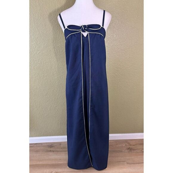 St. Gillan By Kate Unger Women's 10 Bow Front Wrap Maxi Dress Navy Blue Nautical - Picture 1 of 8